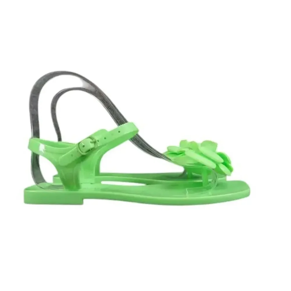 Jeffrey Campbell Shoes Womens 6 Sandal Jelly Flat Flower Thong Ankle Strap Green